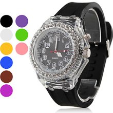 Unisex's Diamond LED Style Analog Silicone Quartz Wrist Watch (Assorted Colors)