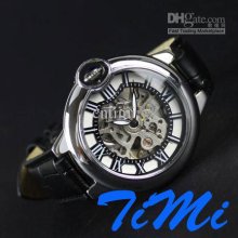 Vegan Luxury Men Silver Pierced Automatic Mechnical Watch Freeship