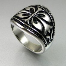 Vintage Biker Mens Black Silver Stainless Steel Celtic Wide Ring