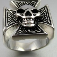 Vintage Biker Stainless Steel Skull Cross Mens Ring