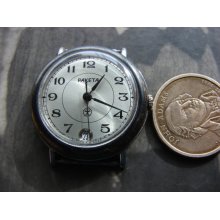 Vintage Men's Mechanical hromed silver color wrist watch RAKETA soviet Union USSR era 1980s WATCH