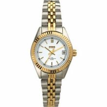 Watch Creations Ladies` 2-tone Folded Bracelet Watch W/ White Dial