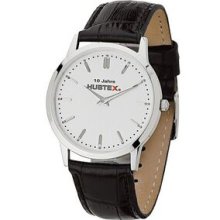 Watch Creations Men`s Solid Steel Watch W/ Leather Strap & Dash Marking