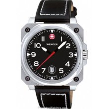 Wenger 'Aerograph Cockpit' Gents Black Dial Black Leather Strap Watch