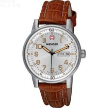 WENGER MENS COMMANDO DAY DATE XL SILVER DIAL BROWN STRAP Wenger Mens Commando Day Date Xl Silver Dial Brown Strap