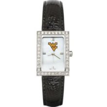 WEST VIRGINIA UNIV LADIES ALLURE WATCH BLACK LEATHER STRAP