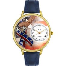 Whimsical Watches Mid-Size Japanese Quartz Patriotic Navy Blue Leather Strap Watch