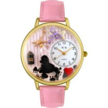 Whimsical Watches Mid-Size Dog Groomer Quartz Movement Miniature Detail Pink Leather Strap Watch