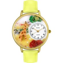 Whimsical Watches Mid-Size Giraffe Quartz Movement Miniature Detail Yellow Leather Strap Watch