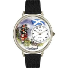 Whimsical Watches Scotland Black Skin Leather And Silvertone Watch #U1420003