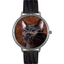 Whimsical Watches T0120037 Women'S T0120037 Bombay Cat Black Leather And Silvertone Photo Watch