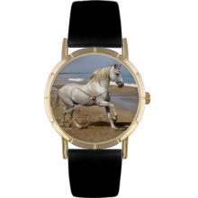 Whimsical Watches Unisex Andalusian Horse Photo Watch with Black Leather Color: Goldtone