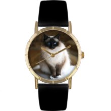 Whimsical Watches Unisex Birman Cat Photo Watch with Black Leather Color: Goldtone