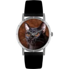 Whimsical Watches Unisex Bombay Cat Photo Watch with Black Leather Color: Silvertone