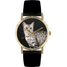 Whimsical Watches Unisex Egyptian Mau Cat Photo Watch with Black Leather Color: Goldtone