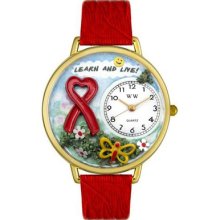 Whimsical Watches Unisex Heart Disease Learn and Live Red Leather and Gold Tone Watch