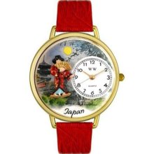 Whimsical Watches Unisex Japan Red Leather and Gold Tone Watch