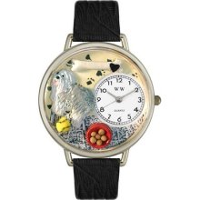 Whimsical Watches Unisex Sheepdog Black Skin Leather and Silver Tone Watch