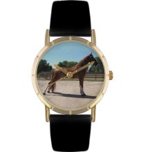 Whimsical Watches Unisex Tenessee Walker Horse Photo Watch with Black Leather Color: Goldtone