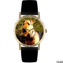 Whimsical Women's Airedale Terrier Photo Watch (Gold)