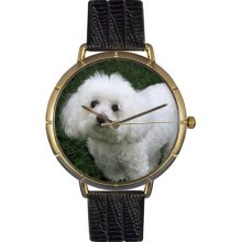 Whimsical Women's Bichon Photo Leather Strap Watch (Gold)