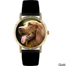 Whimsical Women's Irish Setter Photo Black Leather Strap Watch (Silver)