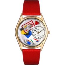 Whimsical Womens Scrapbook Red Leather And Goldtone Watch #C04100 ...