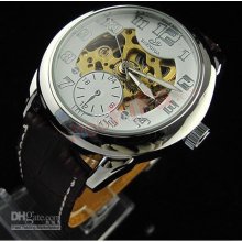 White Automatic Mechanical Movement Watch Men's Watches Pu Watchband