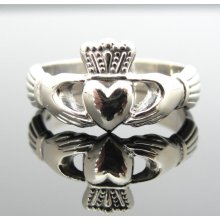 White Gold Claddagh Ring, Vintage Irish Wedding, Unisex Band RGBD506D