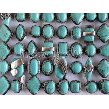 Wholesale Lot 50 Large Tibetan Tribe Turquoise Gemstone Silver Ring Jewelry Free