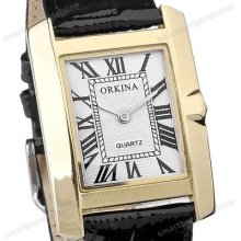 Women Rectangle Classic Quartz Analog Roman Numeral Leather Band Wrist Watch