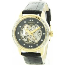 Womens Armitron Leather Automatic Crystal Watch 75-3722BKGPBK ...