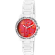 Women's Ceramics White Diamond Red Dial White Ceramic ...