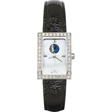 Womens Dallas Mavericks Watch with Black Leather Strap and CZ Accents