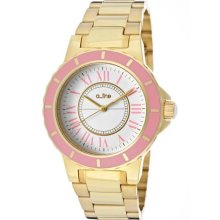 Women's Marina White Dial Pink Bezel Gold Tone IP Stainless Steel ...