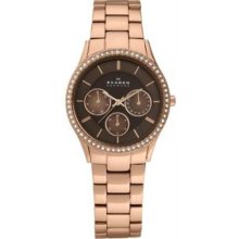 Women's Rose Gold Stainless Steel Case and Bracelet Swarovski Crystals Brown Dia