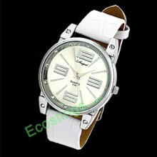 Women's Silvery Quartz Wrist Watch + Leather Strap