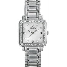 Women's Square Stainless Steel Link Bracelet Diamond Mother Of Pearl Dial