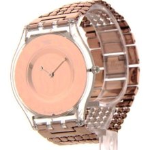 Women's Swatch Paved In Bronze Swiss Slim Dress Mesh Band Watch SFK129