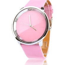 Wrist Fashionable Quartz Watch with Pink PU Band