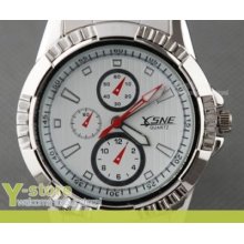 Y329 Gentlemen Quartz Watch - White Big Decorated Dial