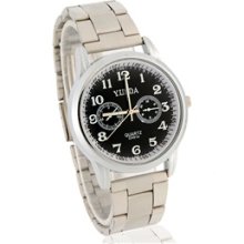 YUEDA CH014 Round Dial Analog Watch with Stainless Steel Strap (Black)