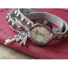 1 Piece of 26 mm Soft Leather Stud Strap Wrist Watch with Cute Pendants (tc.g)