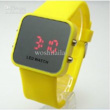 100pcs Plastic Led Mirror Watches Red Digital Soft Strap Candy Woman