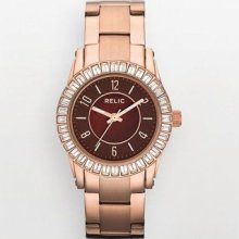 $135 Relic By Fossil Women's Watch Rose Gold Baguette Zr11966