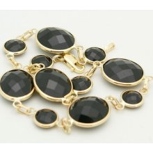 14k Yellow Gold Bracelet With Faceted Fancy Cut Round & Oval Black Onyx 8 1/2