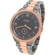 $155 Fossil Women's Gunmetal Rose Gold Stainless Steel Watch Es3068