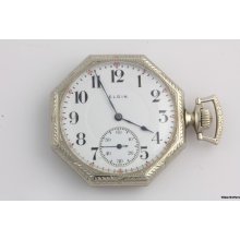 1915 Elgin 17 Jewels Pocket Watch - 14k Solid White Gold Working Vinta