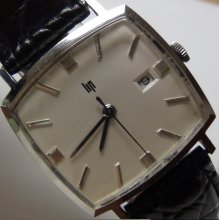 1955 Lip Men's Silver 17Jwl Swiss Made Calendar Slim Watch w/ Spiedel Strap