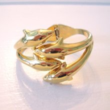 1980s Gold Metal Dolphin Cuff Bracelet // Costume Jewelry // Vintage